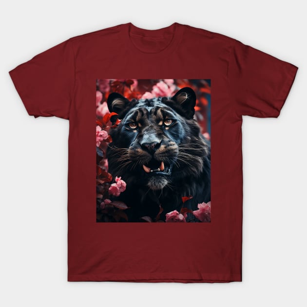 Floral Black Lion T-Shirt by Shibuz4.art